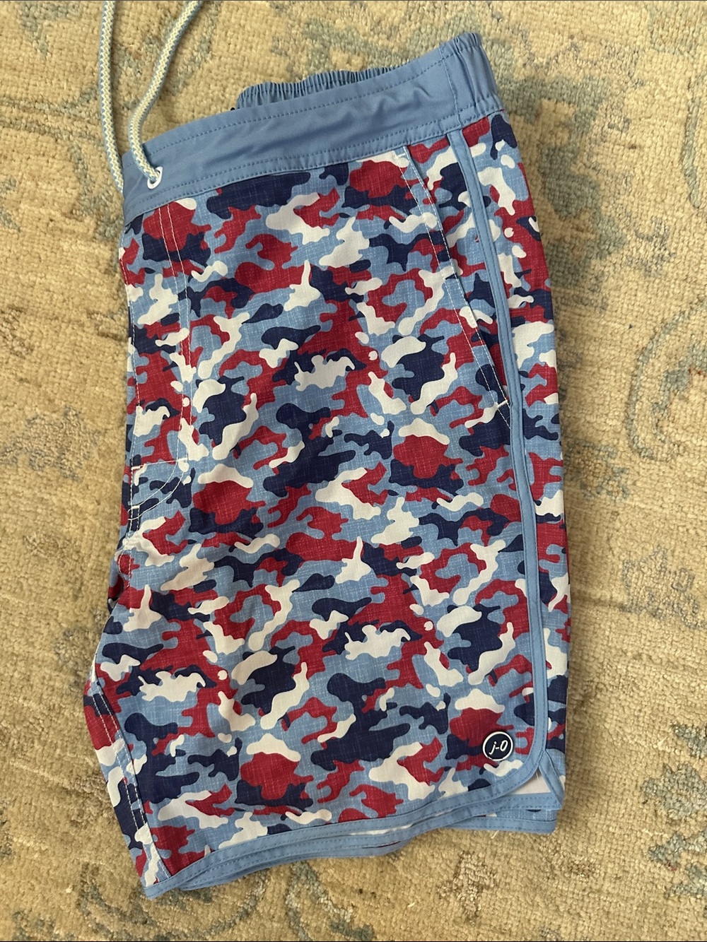 johnnie-O Red, Navy & Light Blue Camo Swim Board Shorts